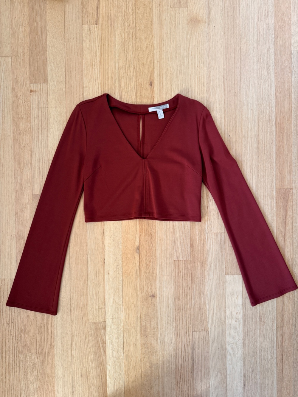 Forever 21 Burgundy V-Neck Long Sleeve Crop Top